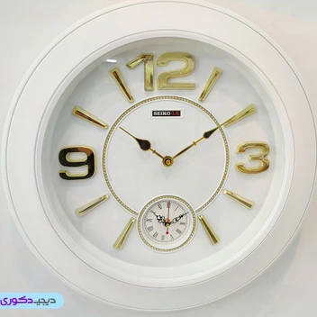 تصویر ساعت دیواری سفید مدل سیکو (SeiKo) دو موتوره | ساعت دیواری گرد کد 30026 