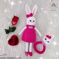 تصویر ست عروسک بافتنی خرگوش و جغجغه ( کد 60243 ) 
