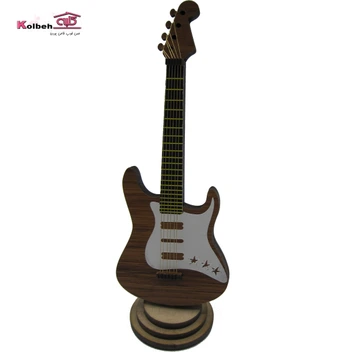 تصویر گیتار الکتریک ساز دکوری چوبی Wooden electric guitar decorative instrument 