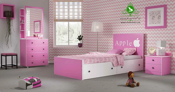 تصویر تخت خواب یک نفره دخترانه مدل اپل 