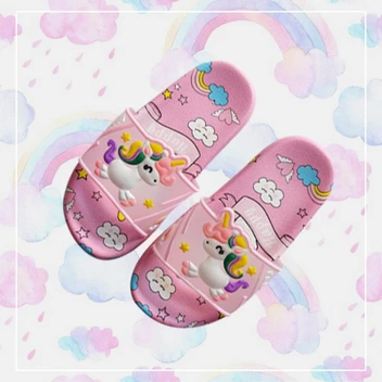 تصویر دمپایی دخترانه صورتی طرح یونیکرن ا Unicorn design pink girl slippers Unicorn design pink girl slippers
